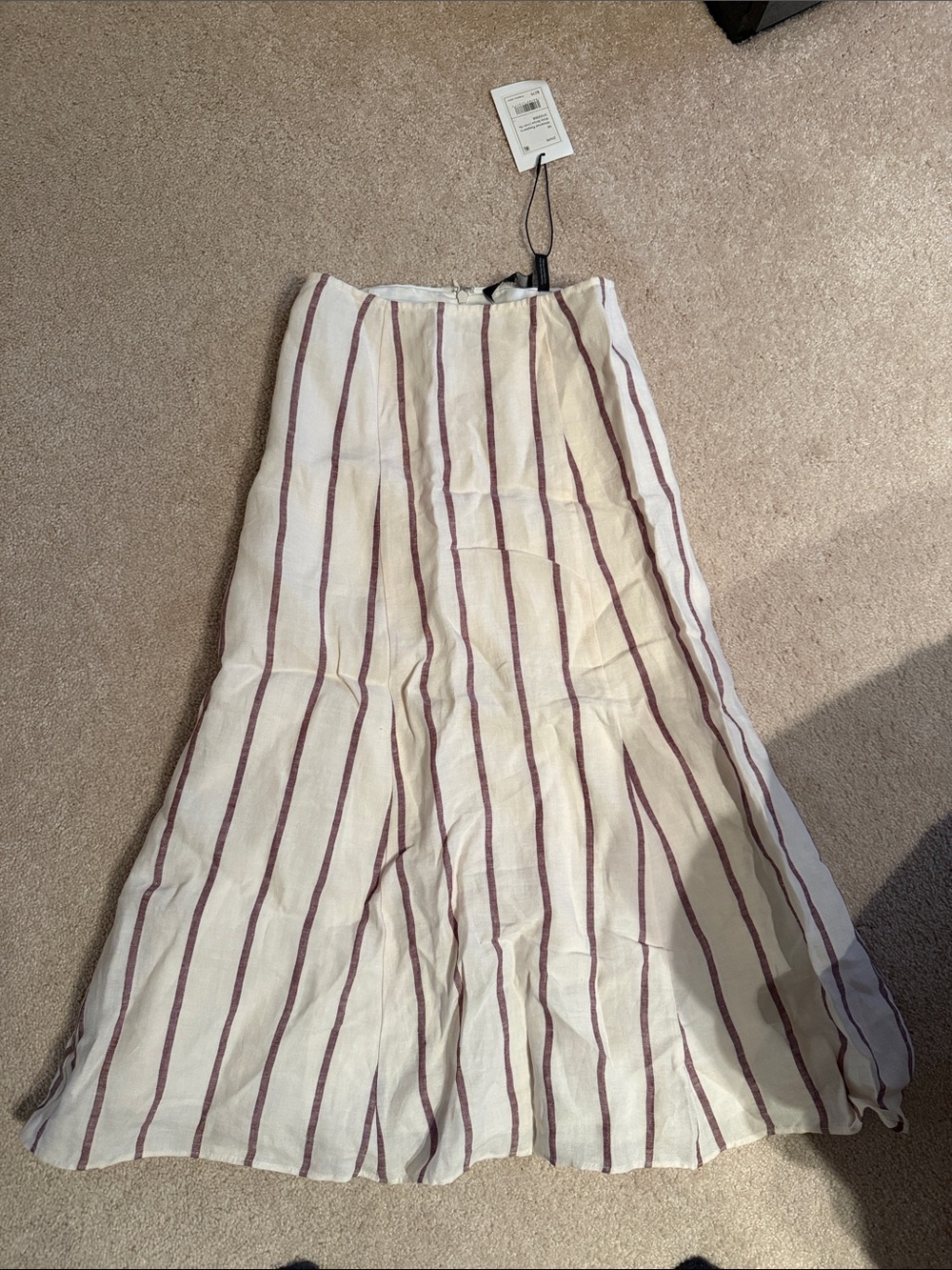 Theory Striped Cream and Burgundy Midi Skirt 00